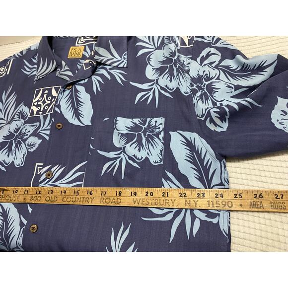 Jos A Bank Shirt Mens L Blue Palm Trees 100%  Silk Hawaiian Button Up Relaxed - Picture 4 of 9